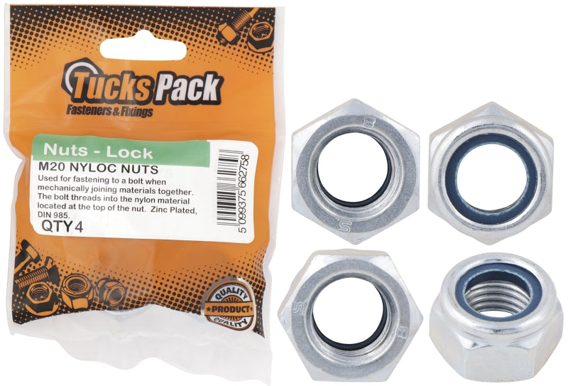 Tucks Pack M20 Zinc Plated Locknuts (4 Pack)
