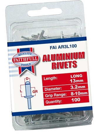 3.2mm x 13mm Aluminium Rivets (100PK)