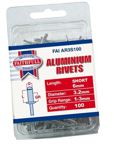 3.2mm x 6mm Aluminium Rivets (100PK)
