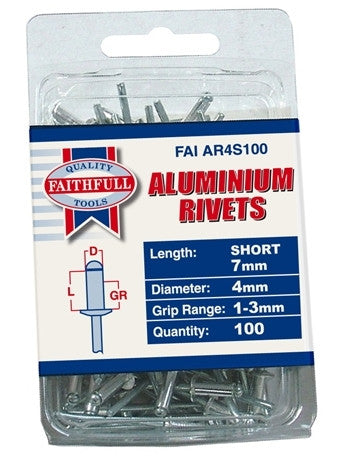 4mm x 7mm Aluminium Rivets (100Pk)